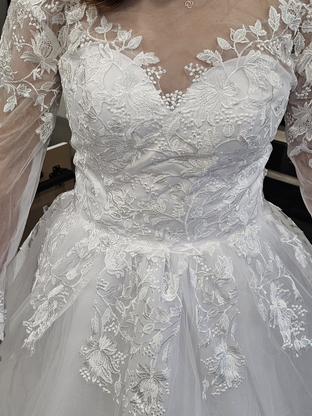 Ivory Lace Appliqué Ballgown Wedding Dress